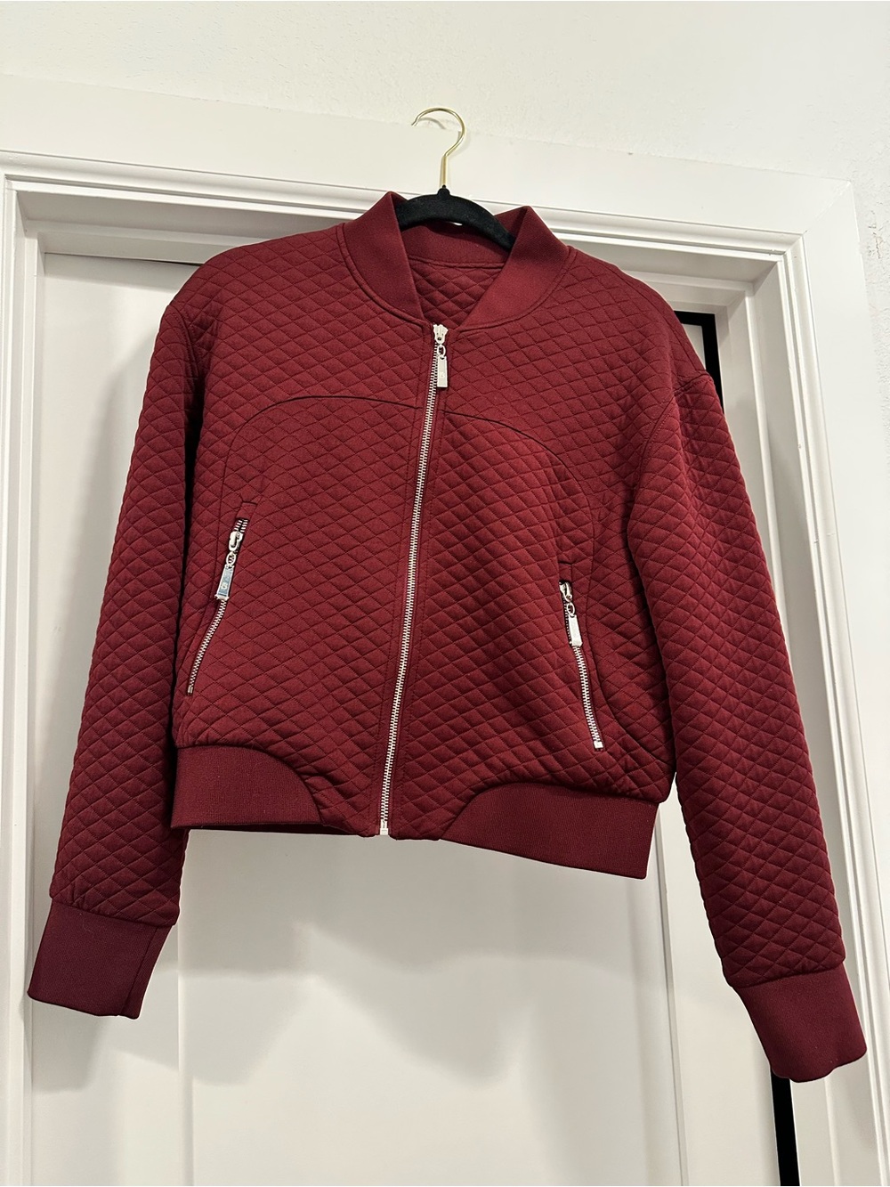 BuffBunny Quilted Bomber Jacket in Burgundy
